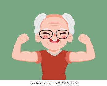 Strong and Healthy Senior Man Flexing Muscles. Healthy energetic old grandpa feeling confident and empowered