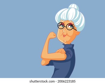 Strong and Healthy Senior Woman Flexing Muscles. Healthy energetic old woman feeling confident and empowered 

