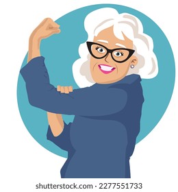 Strong and Healthy Senior Woman Flexing Muscles. Healthy energetic old woman feeling confident and empowered.