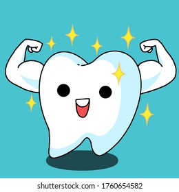 Diente fuerte sano aislado en fondo azul.ilustración vectorial.