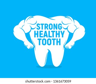 Strong healthy tooth vector icon. Dental care clinic logo template. Cartoon character for stomach clinic Vector illustration.