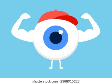 Strong healthy white eye cartoon character. Good vision.