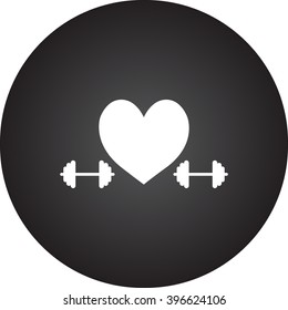 Strong heart dumbbell  simple icon on round background