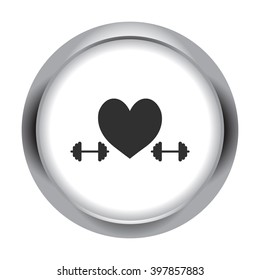 Strong heart dumbbell  simple icon on round background