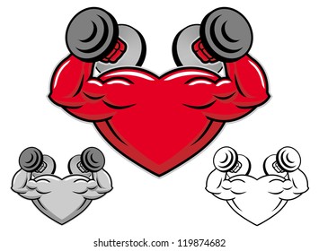 strong heart with dumbbells
