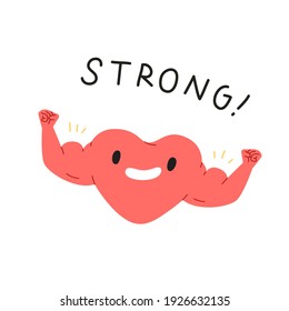 Strong heart flat vector illustration cartoon. Concept of well-being, good mental health, encouragement, supporting, will power, brave heart, morale. Good heart.