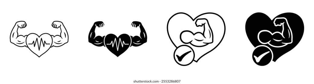 Strong heart icon vector set. EPS10