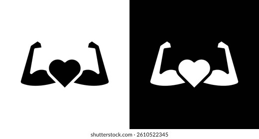 Strong heart icons vector set in solid flat style