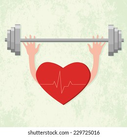 Strong heart lifting a weight. Vector