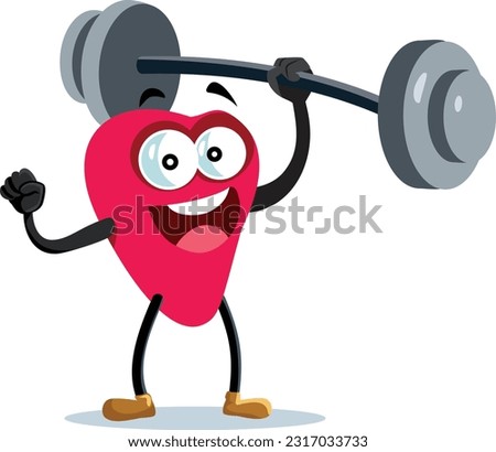 
Strong Heart Lifting Weights Feeling Powerful Vector Cartoon Illustration. Happy heart doing cardiovascular exercise of power lifting barbells
