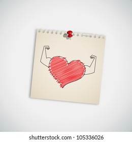 Strong Heart on Note Paper Vector