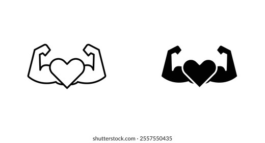 Strong heart outlined and solid icon vector collection.