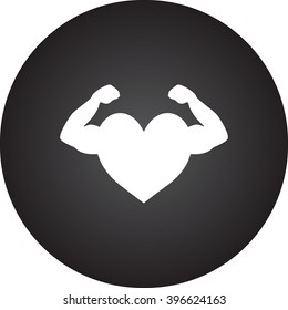 Strong heart simple icon on round background