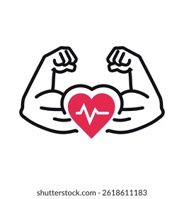 Strong Heartbeat and Muscular Strength Icon for Health and Fitness