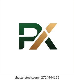 A strong, heavy-weighted PX monogram logo in forest green and tan brown colors.