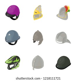 Strong helmet icons set. Isometric set of 9 strong helmet vector icons for web isolated on white background