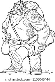 strong hero, vector image of fantasy dwarf coloring book