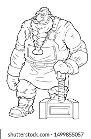 Strong Hero, Vector Image Of Fantasy Dwarf Coloring Book