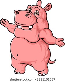 Strong hippo cartoon posing mascot character of illustration