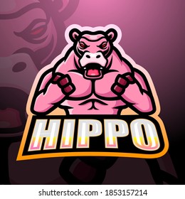 Strong hippo mascot esport logo design