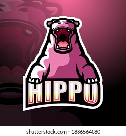 Strong hippo mascot esport logo design	