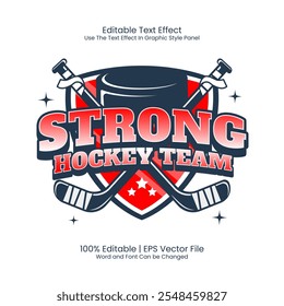 Logo del emblema del equipo de hockey fuerte efecto de texto personalizado editable