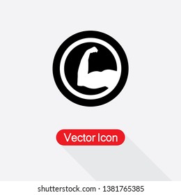 Strong Icon, Biceps Icon, Muscular Arm Icon Vector Illustration In Flat Style Eps10