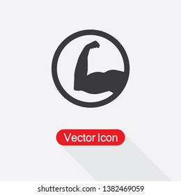 Strong Icon, Biceps Icon, Muscular Arm Icon Vector Illustration In Flat Style Eps10