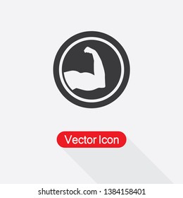 Strong Icon, Biceps Icon, Muscular Arm Icon Vector Illustration In Flat Style Eps10