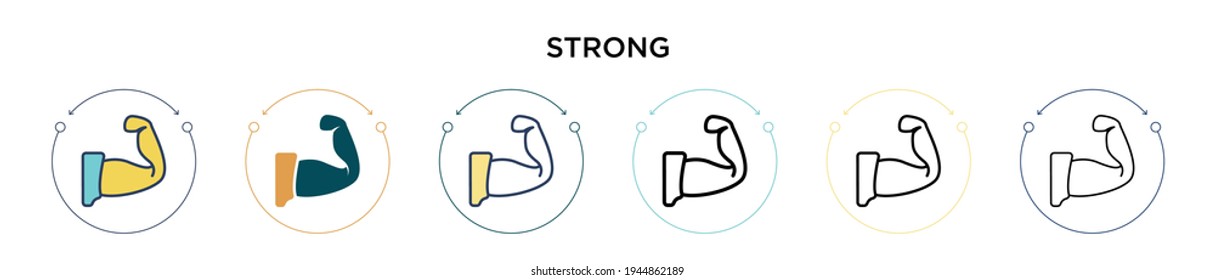 Strong icon in filled, thin line, outline and stroke style. Vector illustration of two colored and black strong vector icons designs can be used for mobile, ui, web