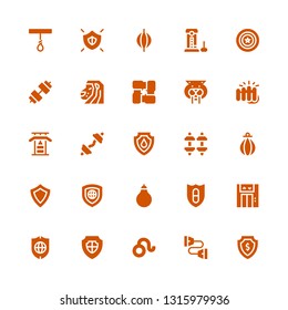 strong icon set. Collection of 25 filled strong icons included Shield, Chest expander, Leo, Lift, Punching bag, Dumbbell, Gym bars, Fist, Saber toothed tiger, Arms, Lion, Strength