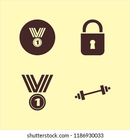 strong icon. strong vector icons set dumbbell, lock and medal