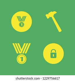strong icon. strong vector icons set hammer, lock and medal