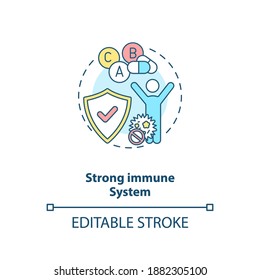 Strong immune system concept icon. Probiotics benefits idea thin line illustration. Healthcare. Harmful gut bacteria growth inhibition. Vector isolated outline RGB color drawing. Editable stroke - Shutterstock ID 1882305100