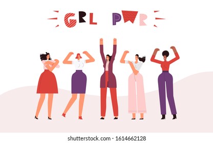 Strong independent women show their power. Concept girl power