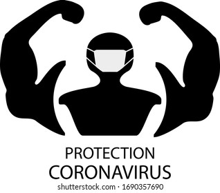 Strong, infectious coronavirus from China type of 2019-nCoV. Big muscles symbolize medical mask protection viruses. Outbreak coronavirus. Vector illustration.