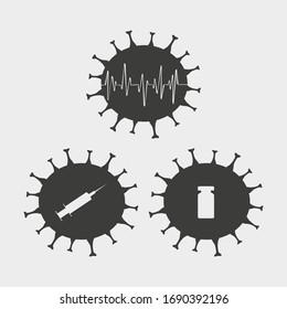 Coronavirus infeccioso fuerte de China tipo 2019-nCoV. Amenazas y remedios para el coronavirus. Conjunto de iconos Medicina. Nueva epidemia (2019-nCoV).  Brote de coronavirus. Ilustración del vector