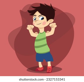 Vector infantil fuerte Mostrando sus músculos después de un poco de trabajo de resultados felices