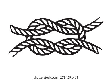 Strong knot design. Secure twisted fiber binding. Rustic looped fiber knot for adventures. An intricately looped and twisted fiber knot crafted for reliable outdoor and nautical use