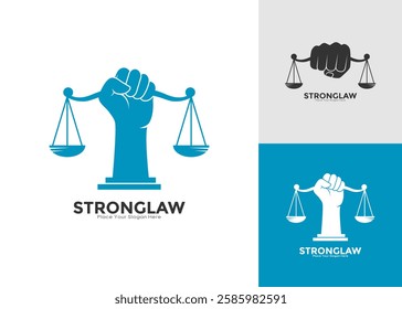 Strong law logo vector design. Suitable for business, law firm, attorney and hand symbol