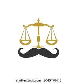 Strong law vector logo design concept. Scale and mustache icon vector design.