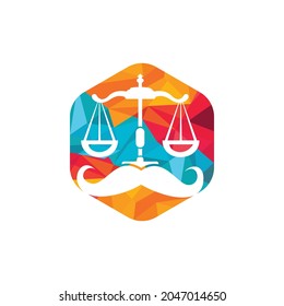 Strong law vector logo design concept. Scale and mustache icon vector design.