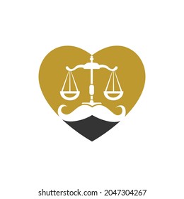 Concepto de diseño del logotipo vectorial de ley fuerte. Escalar y bigote con diseño vectorial de icono cardíaco.