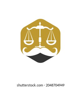 Strong law vector logo design concept. Scale and mustache icon vector design.