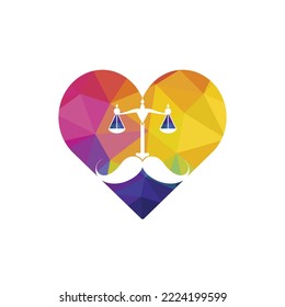 Strong law vector logo design concept. Scale and mustache with heart icon vector design.	