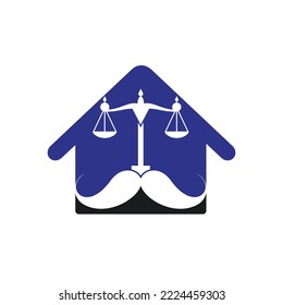 Strong law vector logo design concept. Scale and mustache with home icon vector design.	
