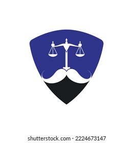 Strong Law Vector Logo Design Concept. Scale And Mustache Icon Vector Design.	
