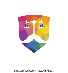 Strong Law Vector Logo Design Concept. Scale And Mustache Icon Vector Design.	
