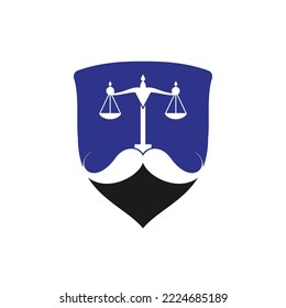 Strong Law Vector Logo Design Concept. Scale And Mustache Icon Vector Design.	
