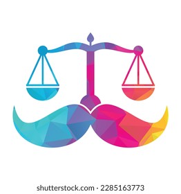 Concepto de diseño del logotipo vectorial de ley fuerte. Diseño vectorial de iconos de escala y bigote.
